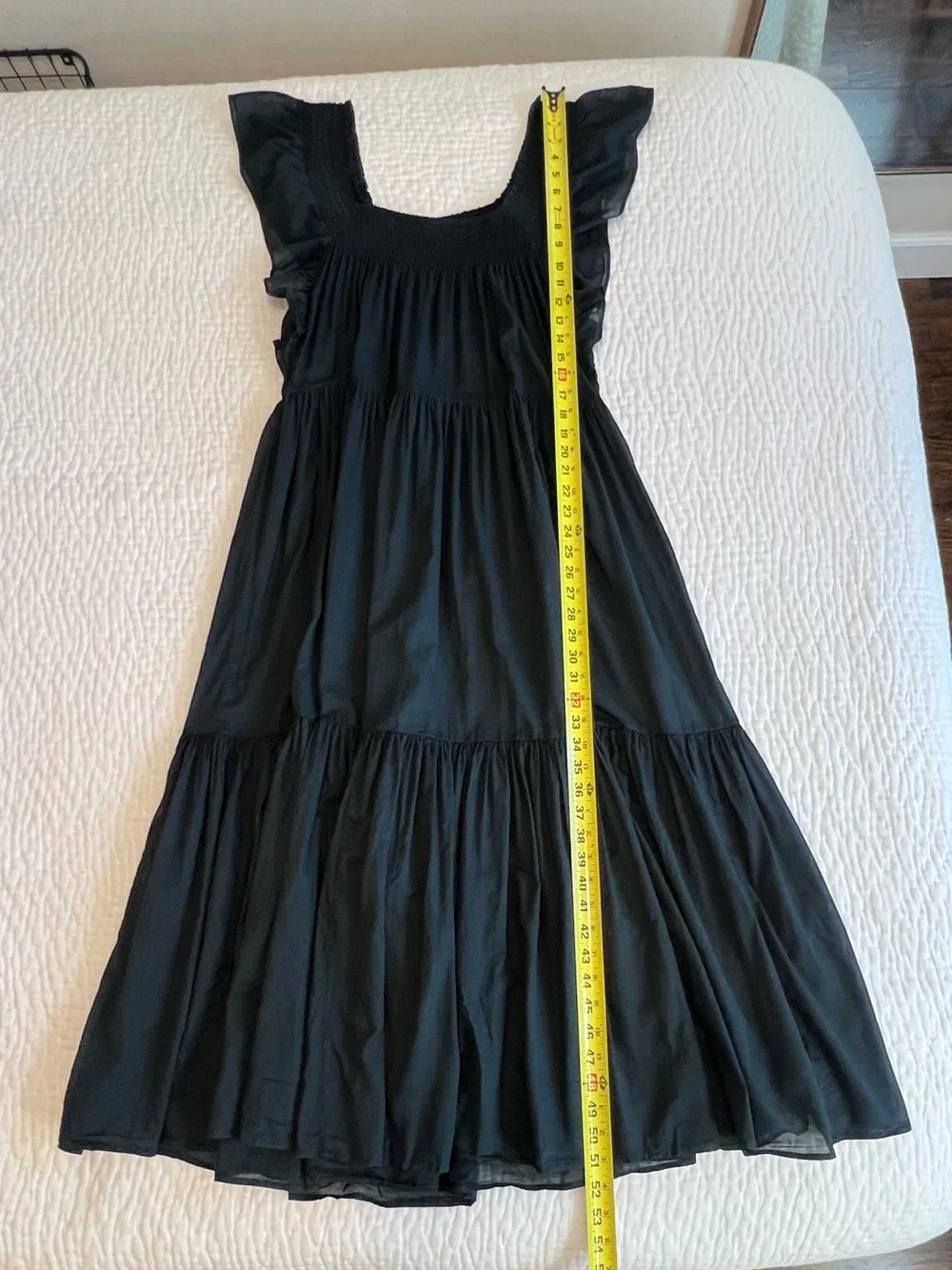 J.Crew Black Sheer Cotton Tiered Maxi Dress Flutter Sleeve Smocked Boho Prairie